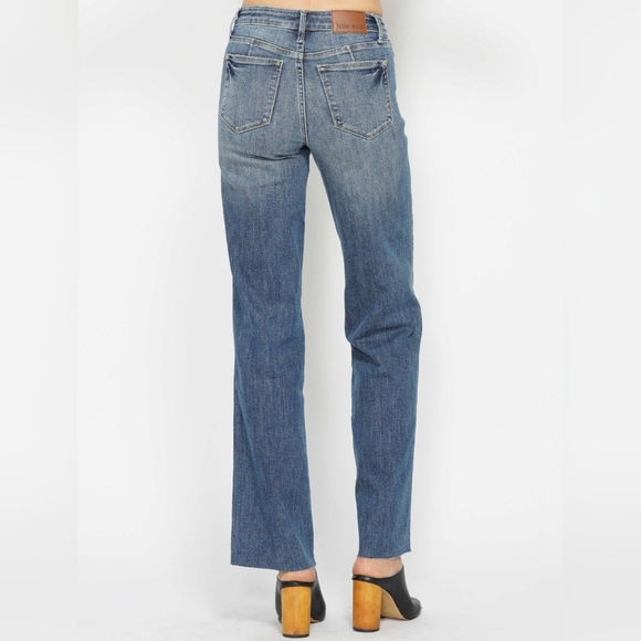 Judy Blue Tummy Control Jeans Mid-Rise Slim Fit Waist Straight Leg Denim Pants - Picture 4 of 11